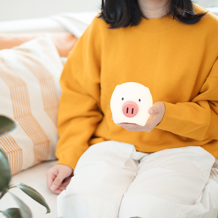 Luminous Pearl Pig Emotion Silicone Lamp Gift Baby Feeding Ambience Light Bedside Rotating Switch USB Night Light