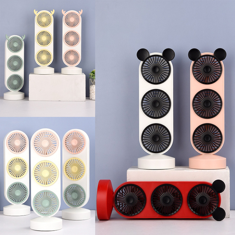 Rechargeable Small Fan 2021 New Popular Student Dormitory Office Desk Surface Panel Touch Switch Mini Three-Head Fan