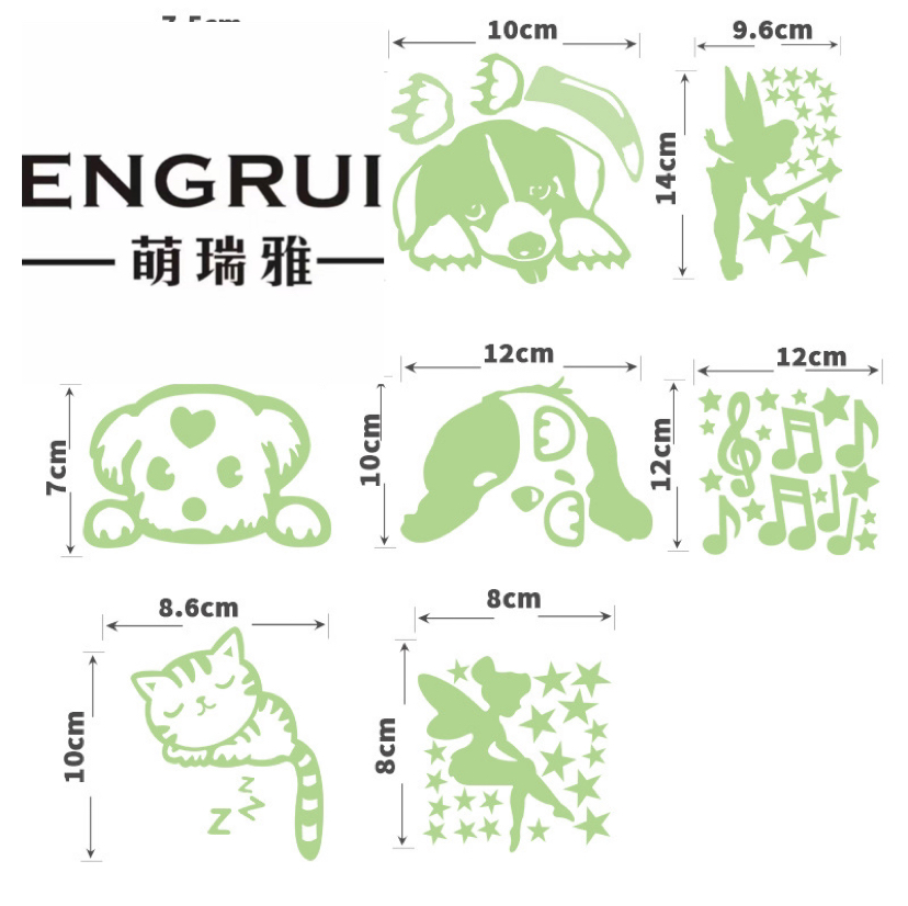 Cross-Border E-Commerce Glow Sticker Luminous Home Room Decorative Sticker Flower Cat Fairy Switch Prompt Fluorescent Wall Sticker H