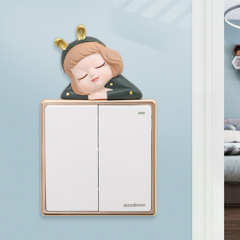 If Creative Cartoon Girl Living Room Wall Resin Switch Sticker Switch Plate Frameless Wall Decoration Stickers Wall Decoration