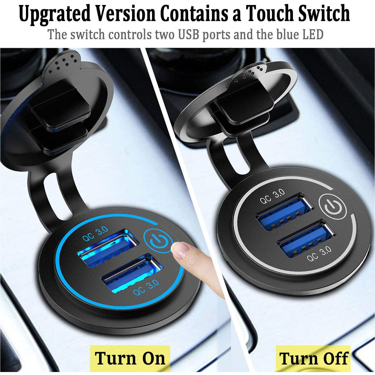 Car Modification Motorcycle RV Modification Touch Switch Qc3.0 Double Aperture Double USB Mobile Phone Charger