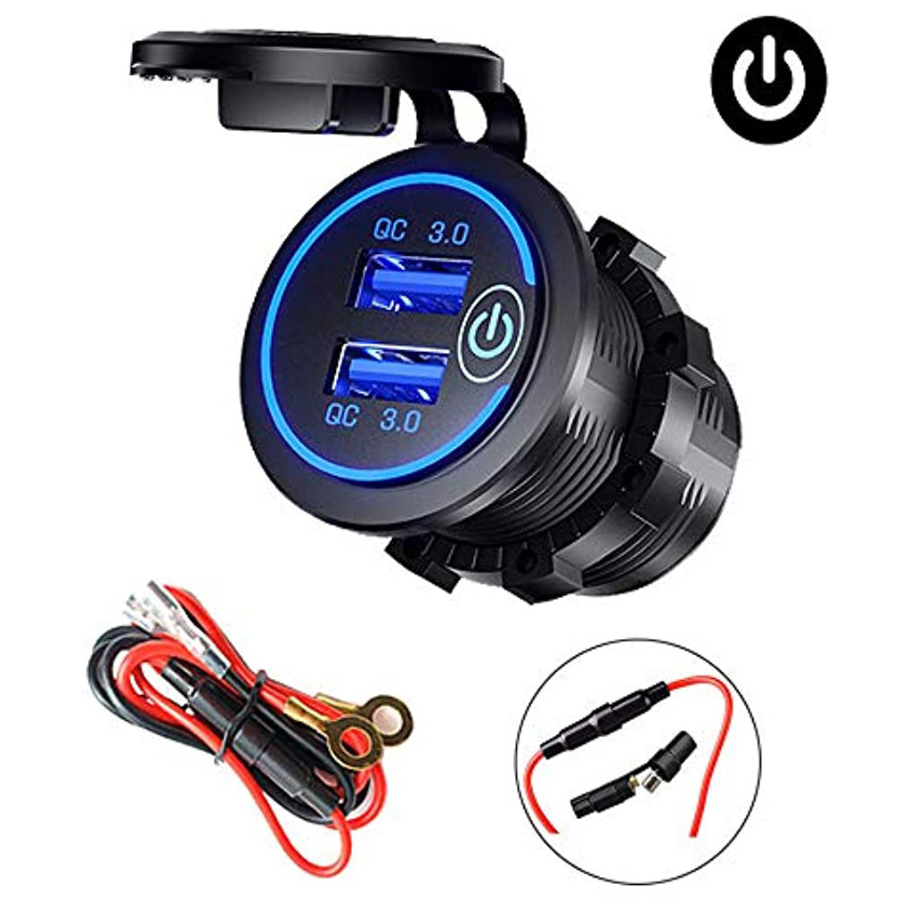 Car Modification Motorcycle RV Modification Touch Switch Qc3.0 Double Aperture Double USB Mobile Phone Charger