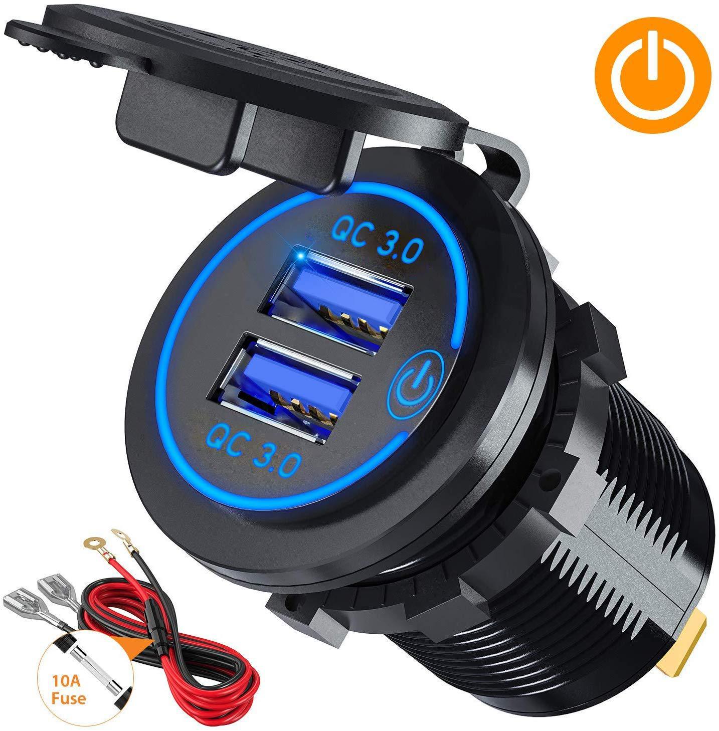 Car Modification Motorcycle RV Modification Touch Switch Qc3.0 Double Aperture Double USB Mobile Phone Charger