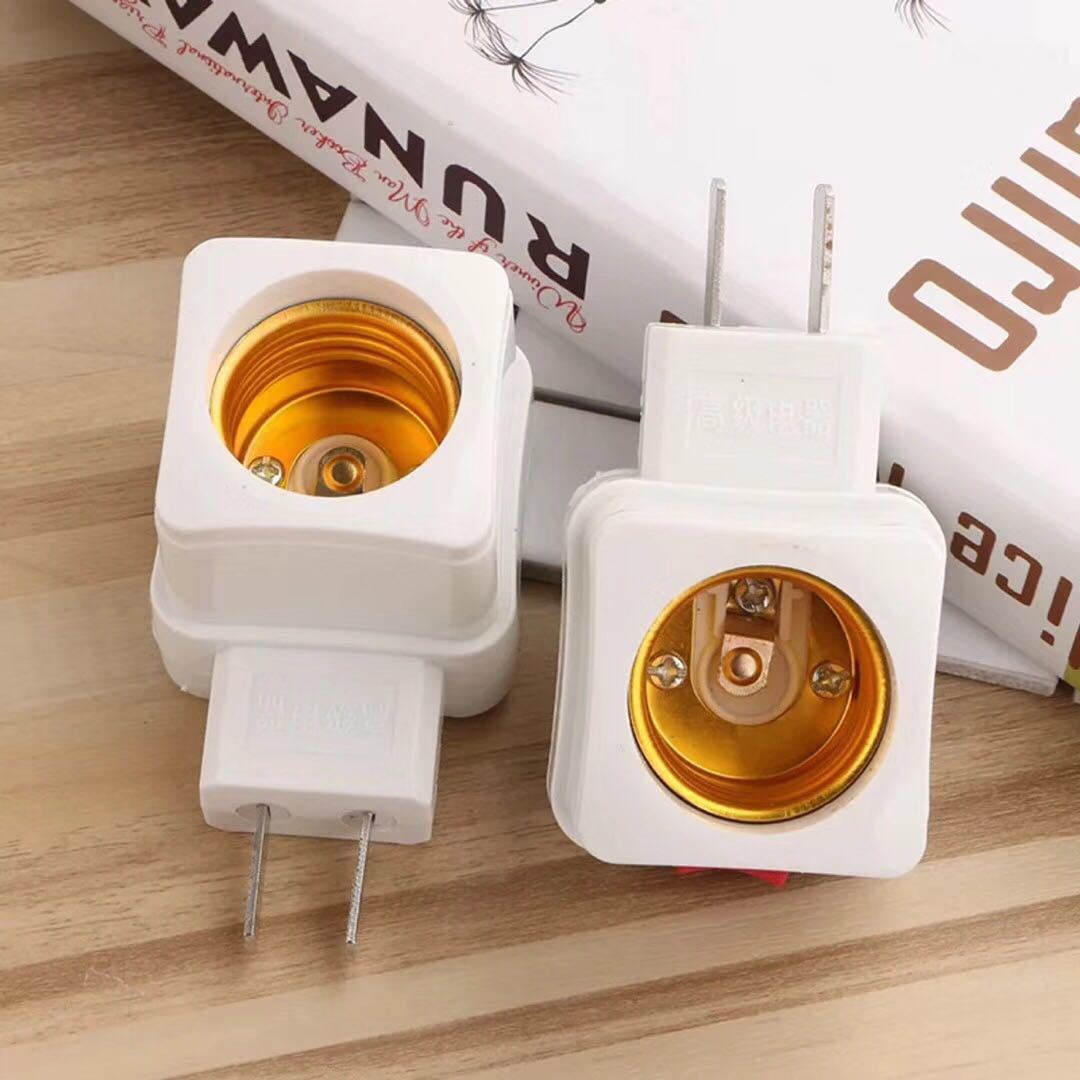 New E27 Square with Switch Screw Plug Wall Lamp Holder LED Energy-Saving Lamp Conversion Plug Mobile Lamp Holder