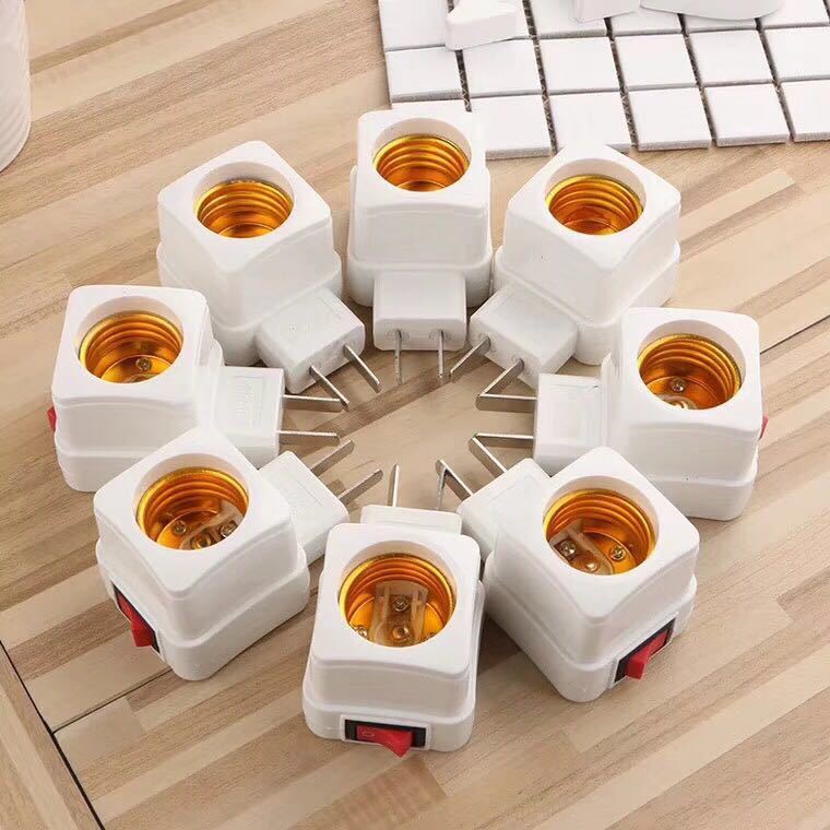 New E27 Square with Switch Screw Plug Wall Lamp Holder LED Energy-Saving Lamp Conversion Plug Mobile Lamp Holder