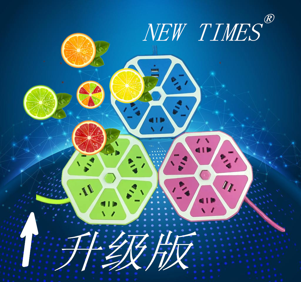Creative fruit lemon six socket with switch socket angle USB charging plug board switch wiring board