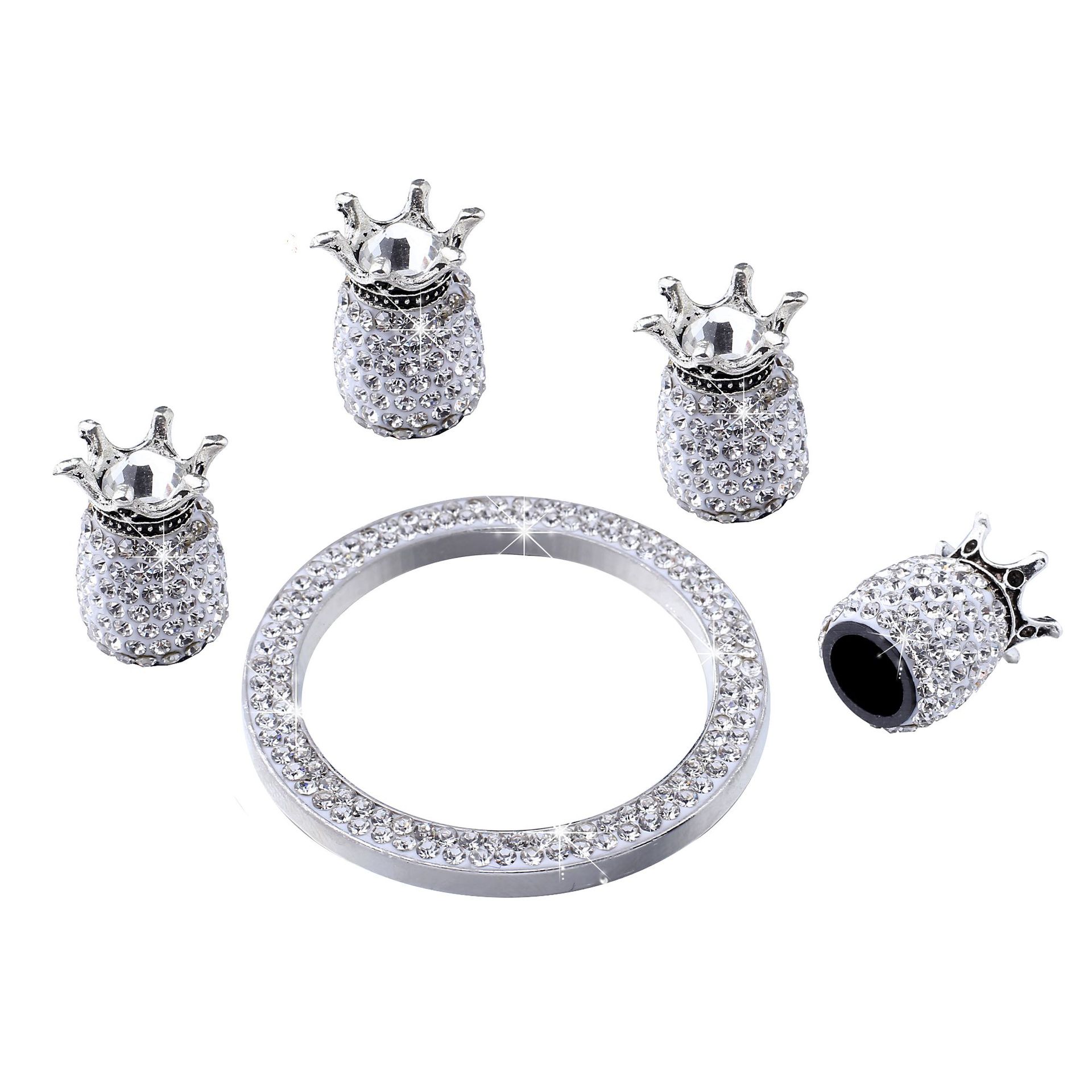 Car One-Click Start Decorative Ring Diamond Crown Valve Cap Set Car Crystal Ignition Decorative Valve Core