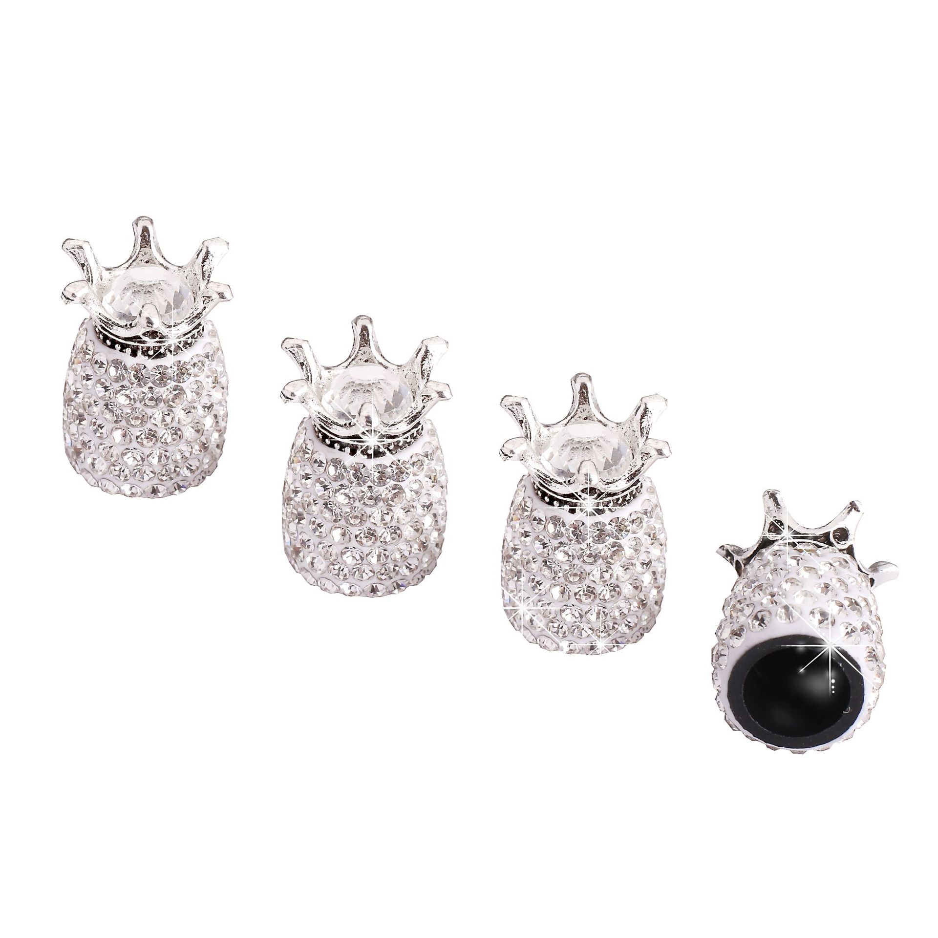 Car One-Click Start Decorative Ring Diamond Crown Valve Cap Set Car Crystal Ignition Decorative Valve Core