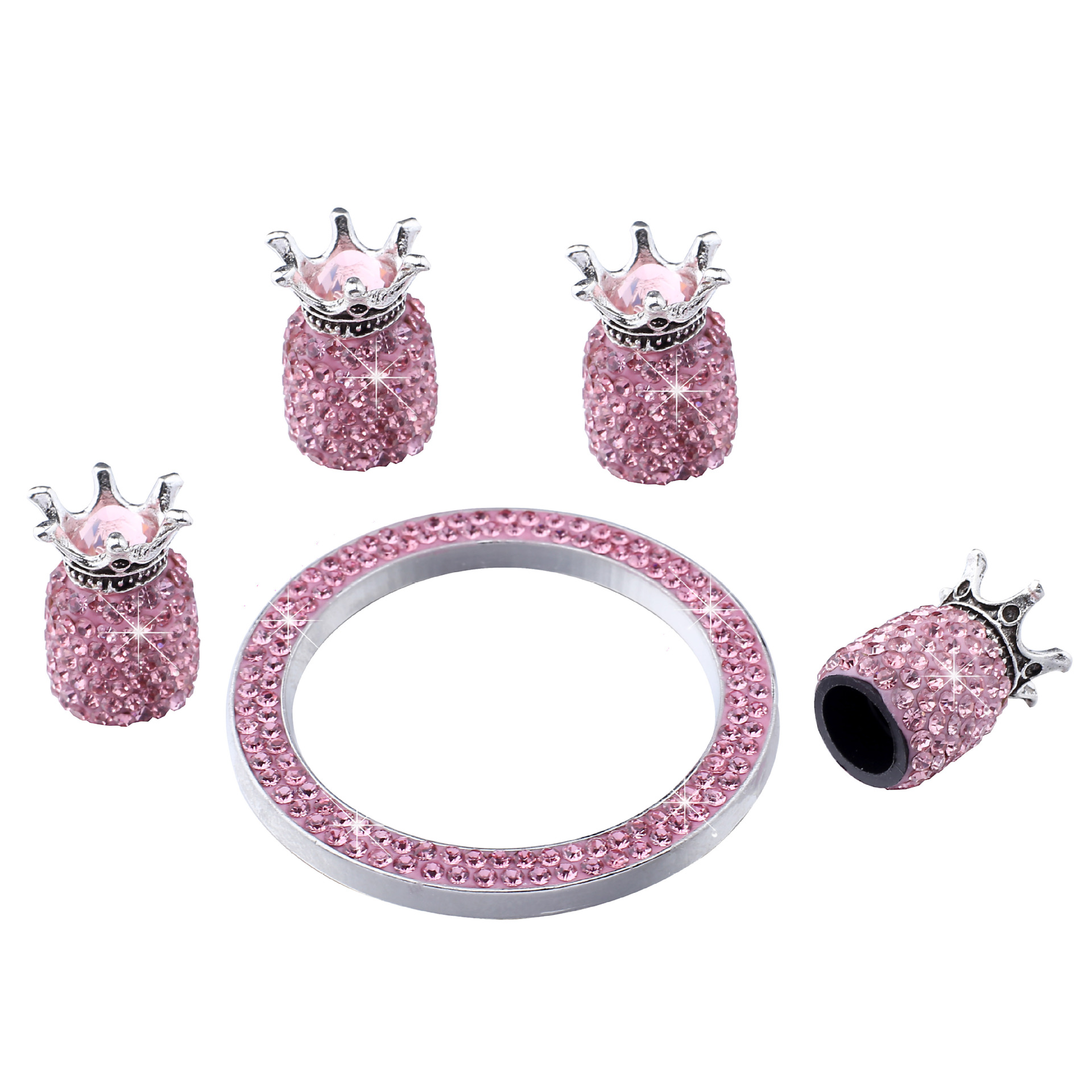 Car One-Click Start Decorative Ring Diamond Crown Valve Cap Set Car Crystal Ignition Decorative Valve Core