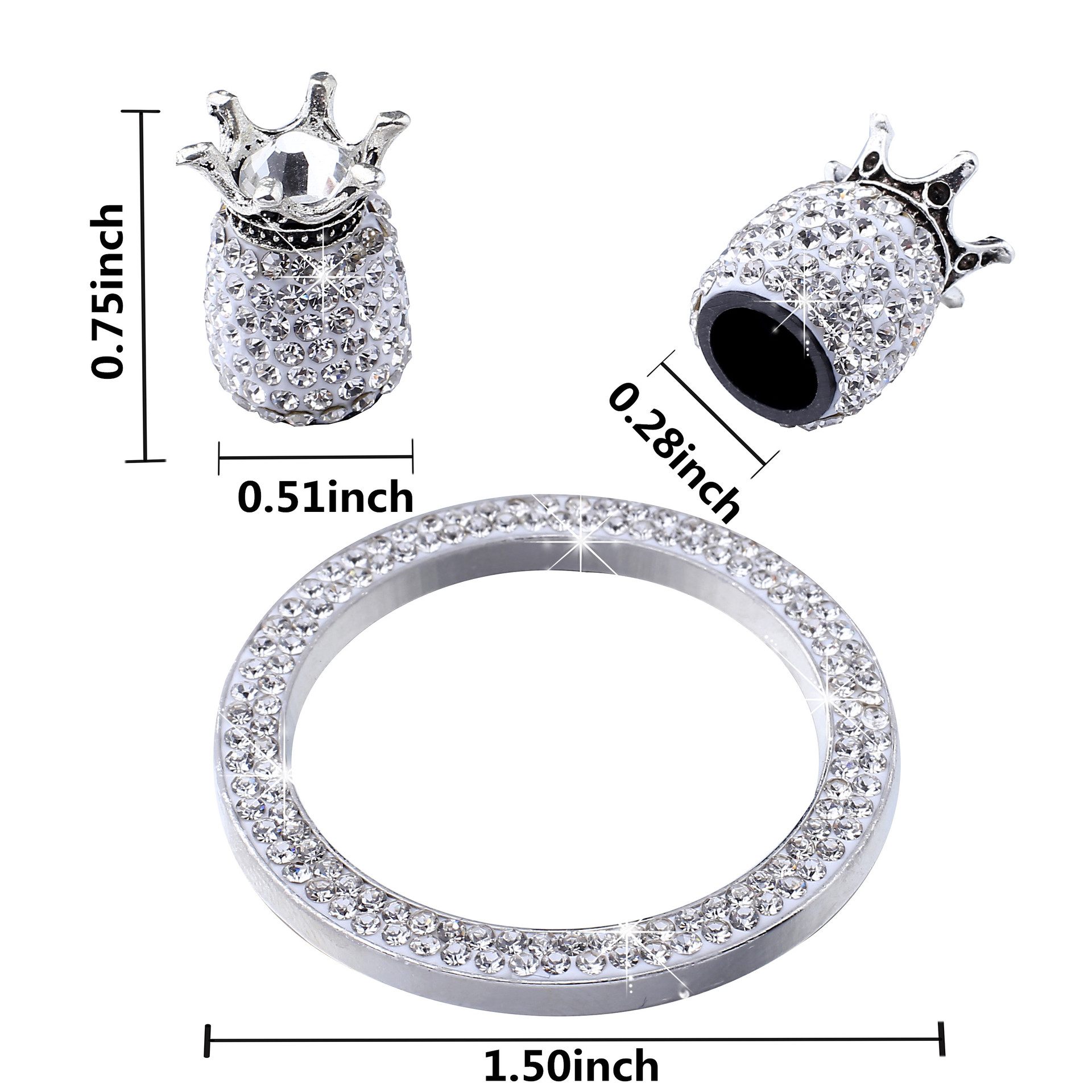 Car One-Click Start Decorative Ring Diamond Crown Valve Cap Set Car Crystal Ignition Decorative Valve Core