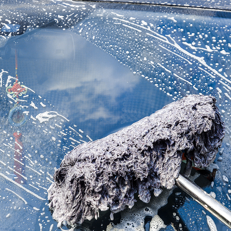 Special for Car Wash Stainless Steel Soft Wool Long Handle Mop Telescopic Dust Removal Car Whisk Pure Cotton Rotatable Car Wax Brush Mop