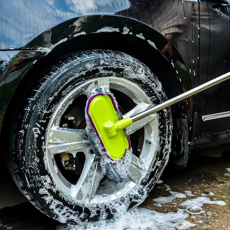 Special for Car Wash Stainless Steel Soft Wool Long Handle Mop Telescopic Dust Removal Car Whisk Pure Cotton Rotatable Car Wax Brush Mop