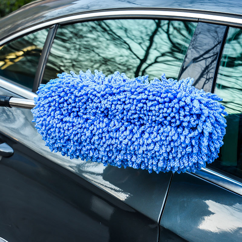 New Hot Sale Car Whisk Cotton Thread Dust Removal Soft Fur Car Brush Telescopic Dust Sweeping Thick Stainless Steel Rod Wax Mop