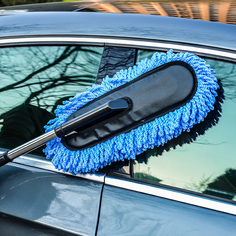 New Hot Sale Car Whisk Cotton Thread Dust Removal Soft Fur Car Brush Telescopic Dust Sweeping Thick Stainless Steel Rod Wax Mop