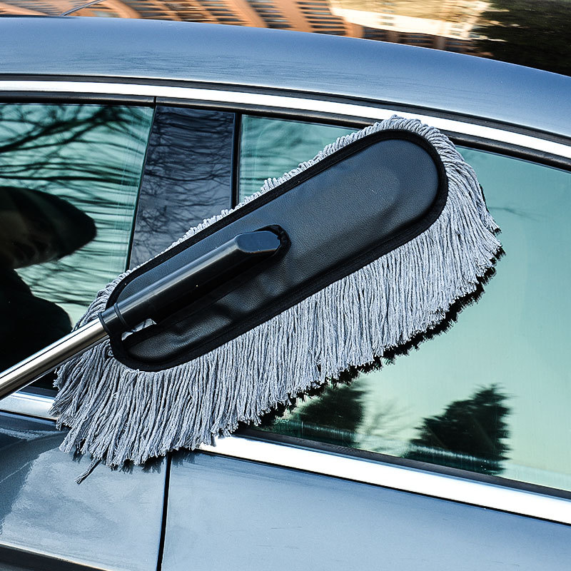 New Hot Sale Car Whisk Cotton Thread Dust Removal Soft Fur Car Brush Telescopic Dust Sweeping Thick Stainless Steel Rod Wax Mop