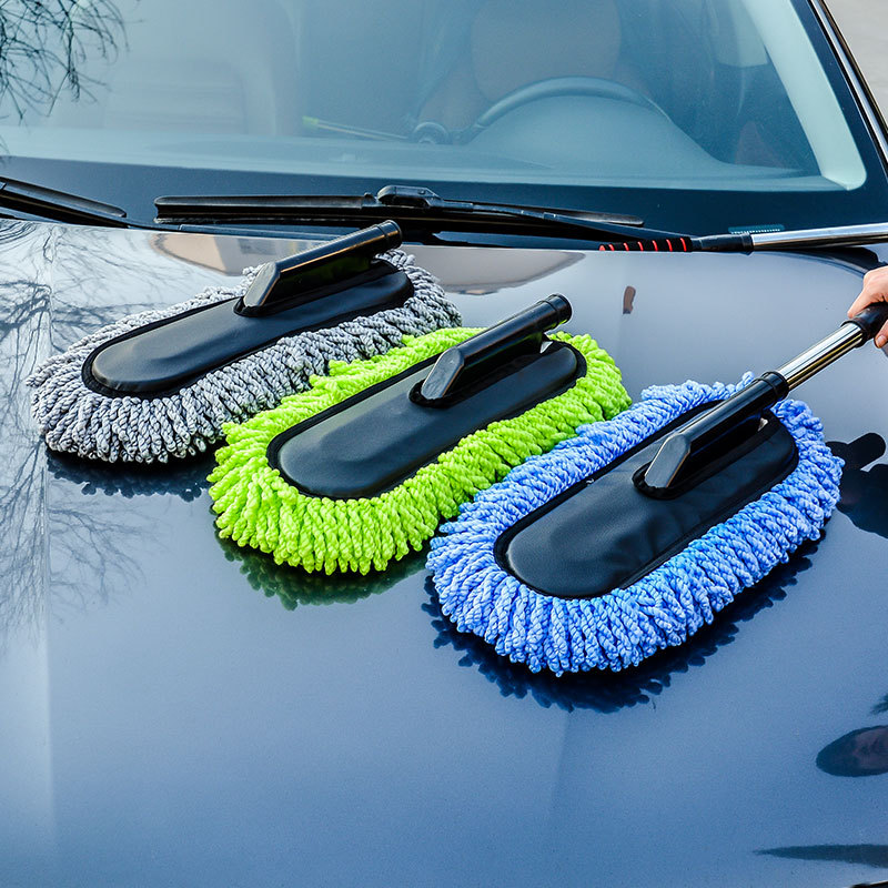 New Hot Sale Car Whisk Cotton Thread Dust Removal Soft Fur Car Brush Telescopic Dust Sweeping Thick Stainless Steel Rod Wax Mop