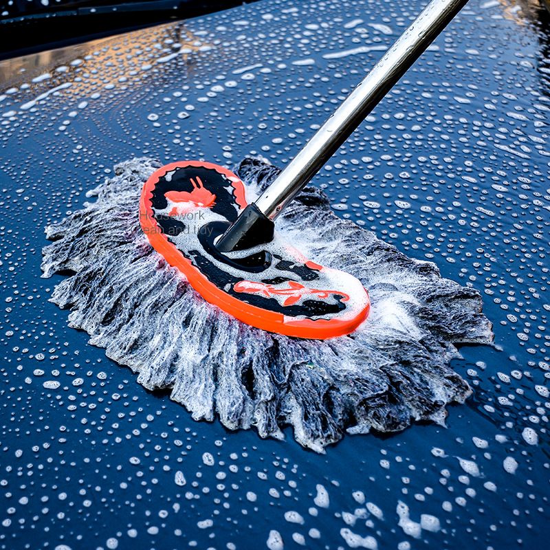 Hot Sale Special for Car Wash Stainless Steel Soft Wool Long Handle Mop Telescopic Dust Removal Car Whisk Pure Cotton Car Wax Brush Mop