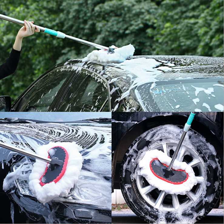 Car Wash Brush Long Handle Soft Hair Telescopic Mop QMilch Wax Brush Dust Removal Wipe a Car Duster Long Brush Holder Car Wash Tool