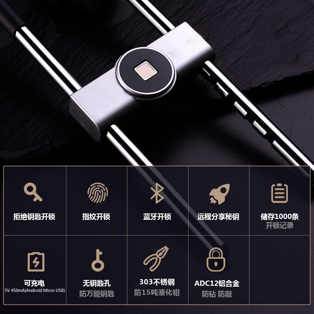 Bluetooth smart u-shaped glass door fingerprint padlock for home office warehouse store security