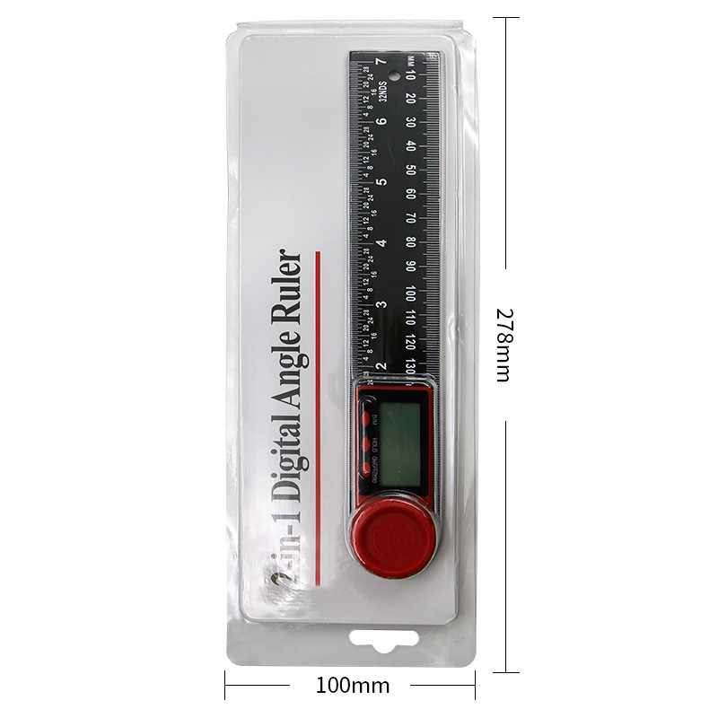 Two-in-One Digital Display Goniometer Protractor Digital Display Angle Square Black Vernier Caliper 360 Degrees Measuring One Foot Multi-Purpose