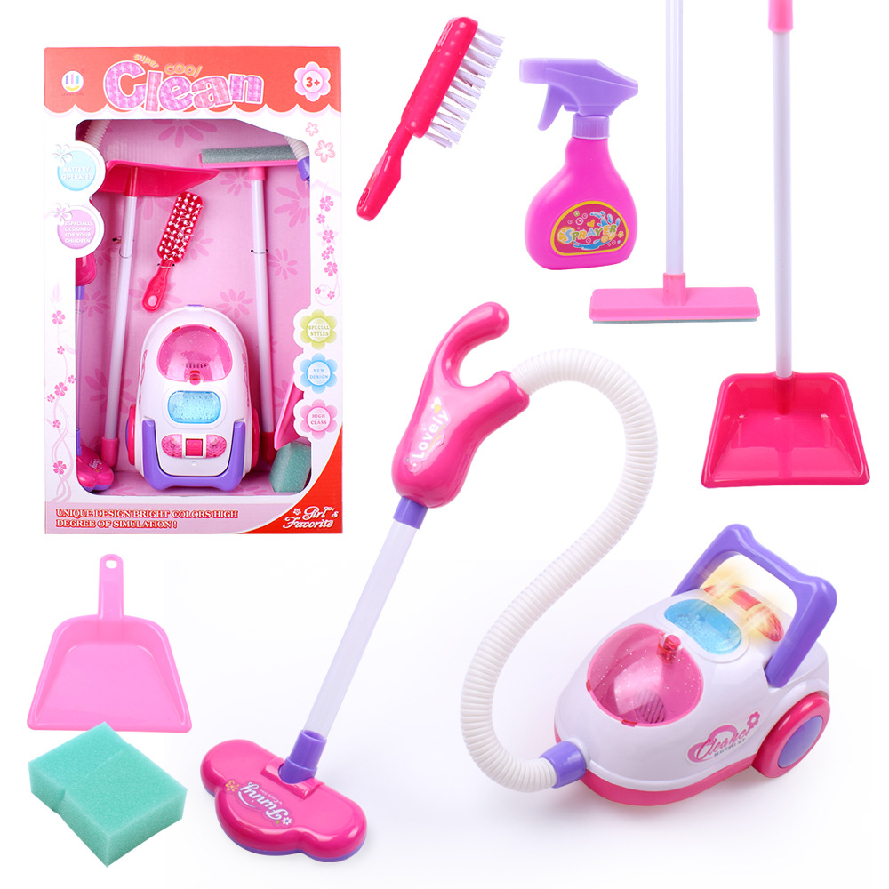 A new hot seller Children play house toy girls clean A simulated cleaning cart with A vacuum cleaner set