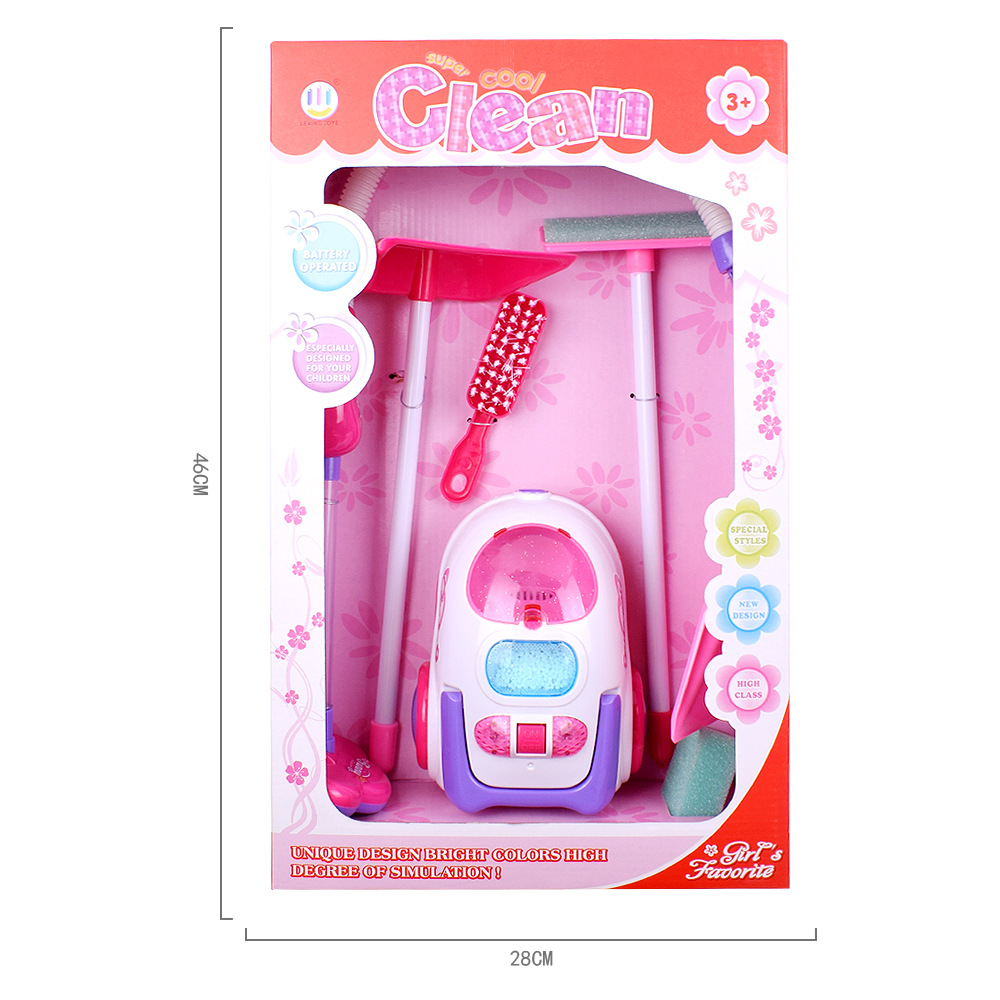 A new hot seller Children play house toy girls clean A simulated cleaning cart with A vacuum cleaner set