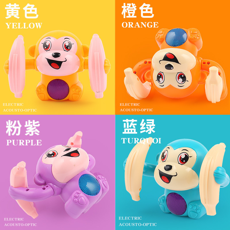 Electric Toy Tumbling Monkey VoiceControlled Light Music Tumbling Bucket Early Childhood Education Baby Crawling Toy