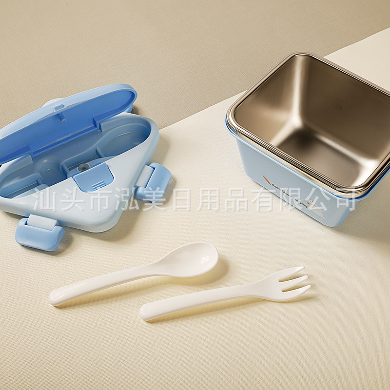 Square Stainless Steel Cartoon Student Lunch Box Japanese Lunch Box Single Layer Sealed Lunch Box Tape Tableware Lunch Box