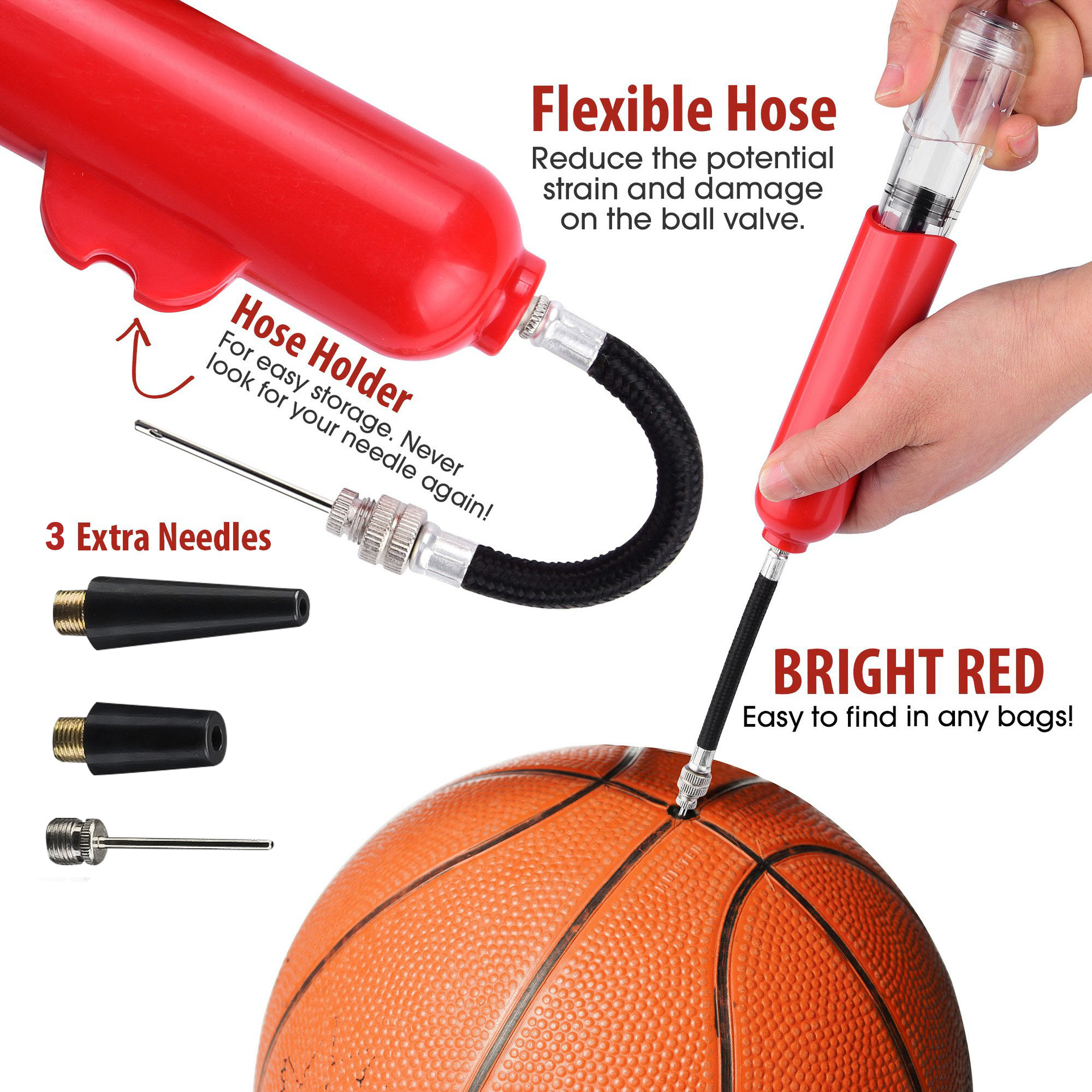 Basketball Tire Pump Multi-Functional Basketball Football Volleyball 8-Inch Portable Inflator Tire Pump Charging Cylinder Inflation Needle Air Pump