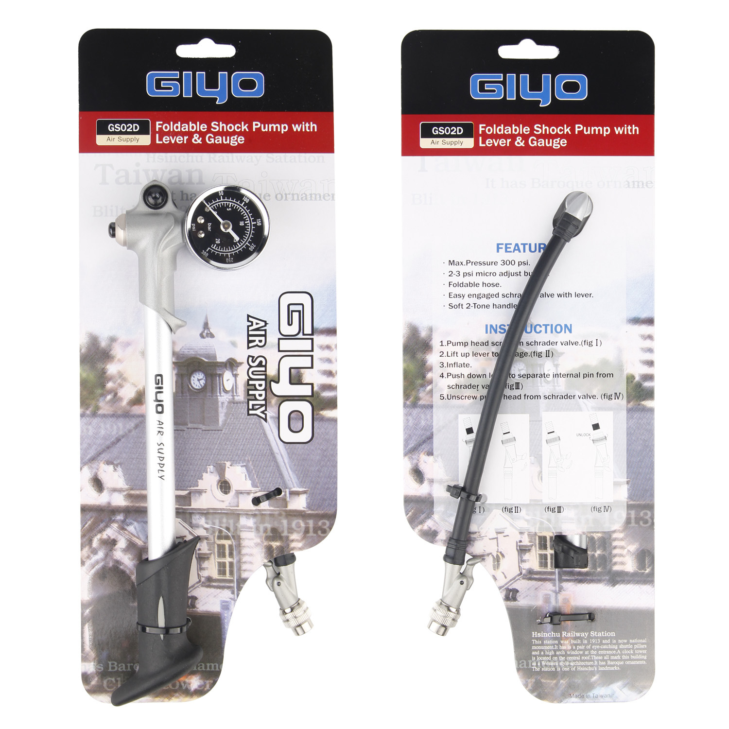 Giyo Bike Tire Pump Mountain Shock Absorber Front Fork High Pressure Portable Inflator Tire Pump GS-02D Bicycle Fixture