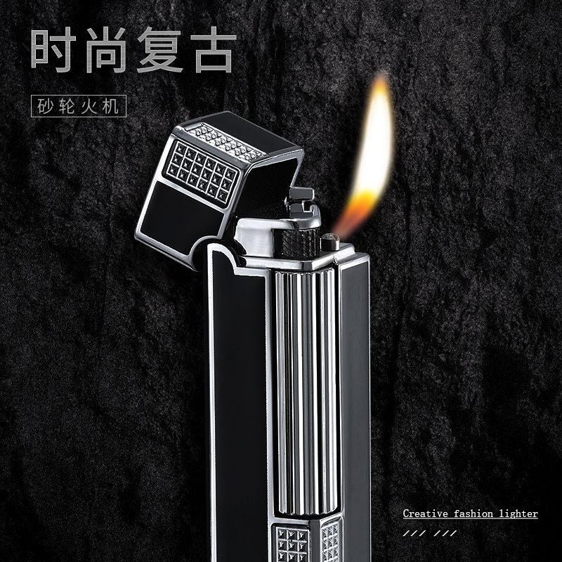 Internet Celebrity High-End Gas Lighters Grinding Wheel Type Small Exquisite Side Pulley Metal Lighter Oblique Fire Creative Personality Male