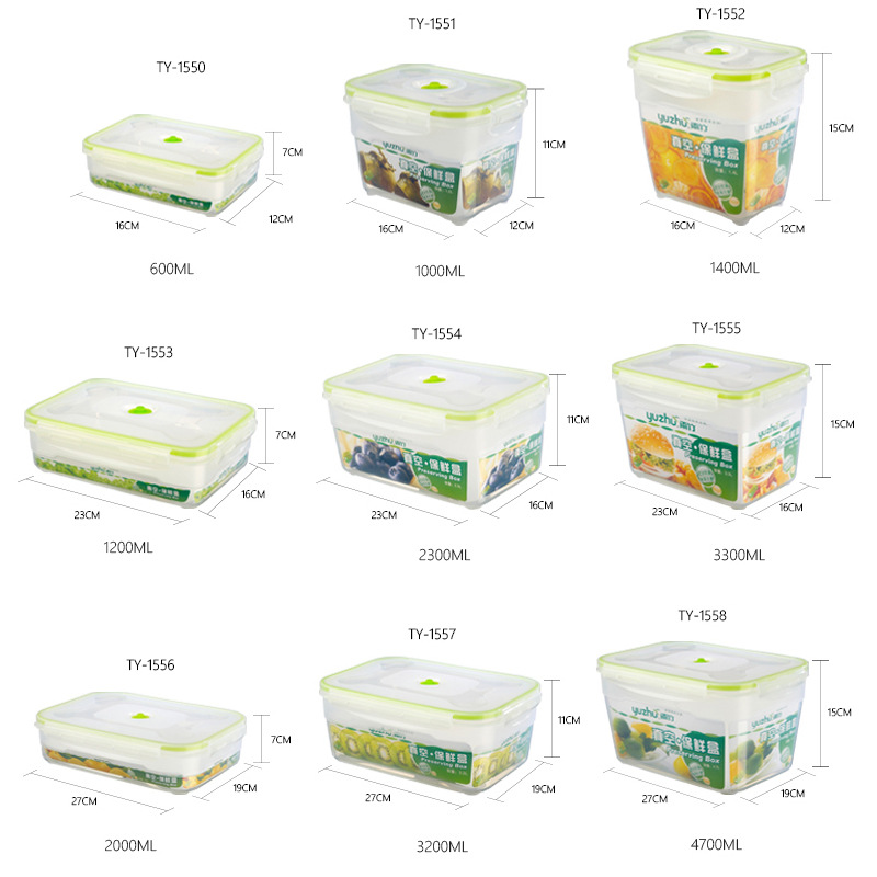Vacuum Crisper Suction Sealed Box Student Office Worker Portable Food Bento Box Transparent Plastic Box Wholesale