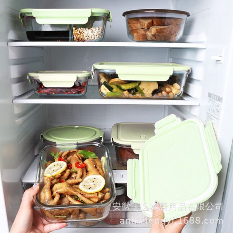 Fresh-keeping box Heating Glass Lunch Box Refrigerator Freshness Bowl with Lid Sealed Box Student Bento Box Lunch Box