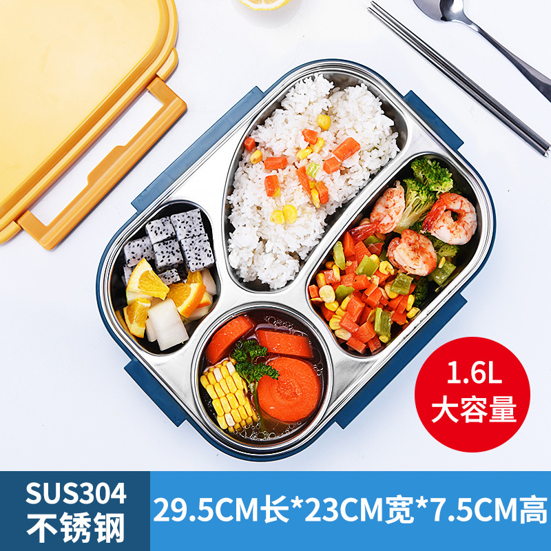 Student 304 Stainless Steel Insulated Lunch Box Japanese-Style Square Sealed Crisper Double-Layer Water Bento Box
