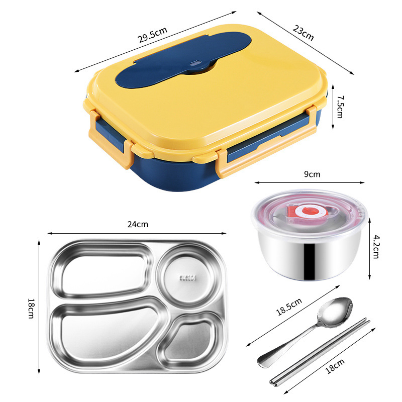 Student 304 Stainless Steel Insulated Lunch Box Japanese-Style Square Sealed Crisper Double-Layer Water Bento Box