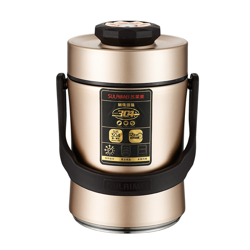 Portable Pan Portable Double Deck Insulated Lunch Box Stainless Steel 304 Stewpot Vacuum Large Capacity Bento Box