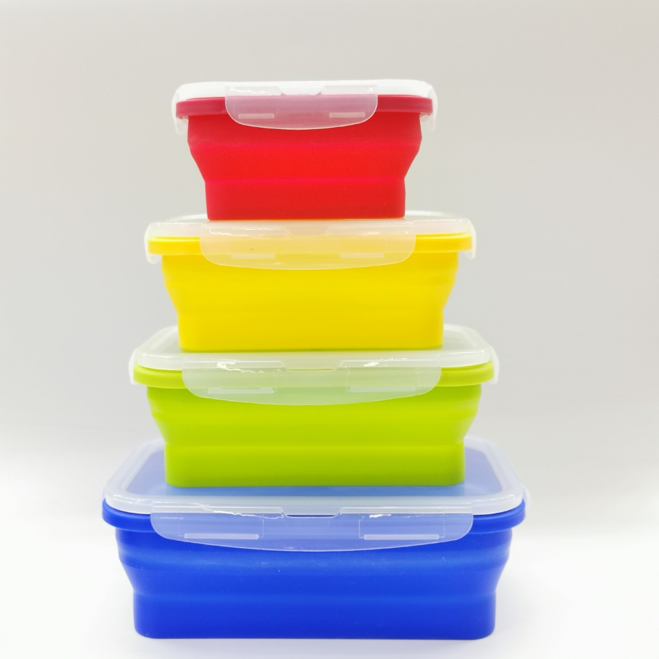 Silicone Folding Lunch Box Four-Piece Crisper Picnic Box Bento Box Portable Outdoor Microwave Oven Available