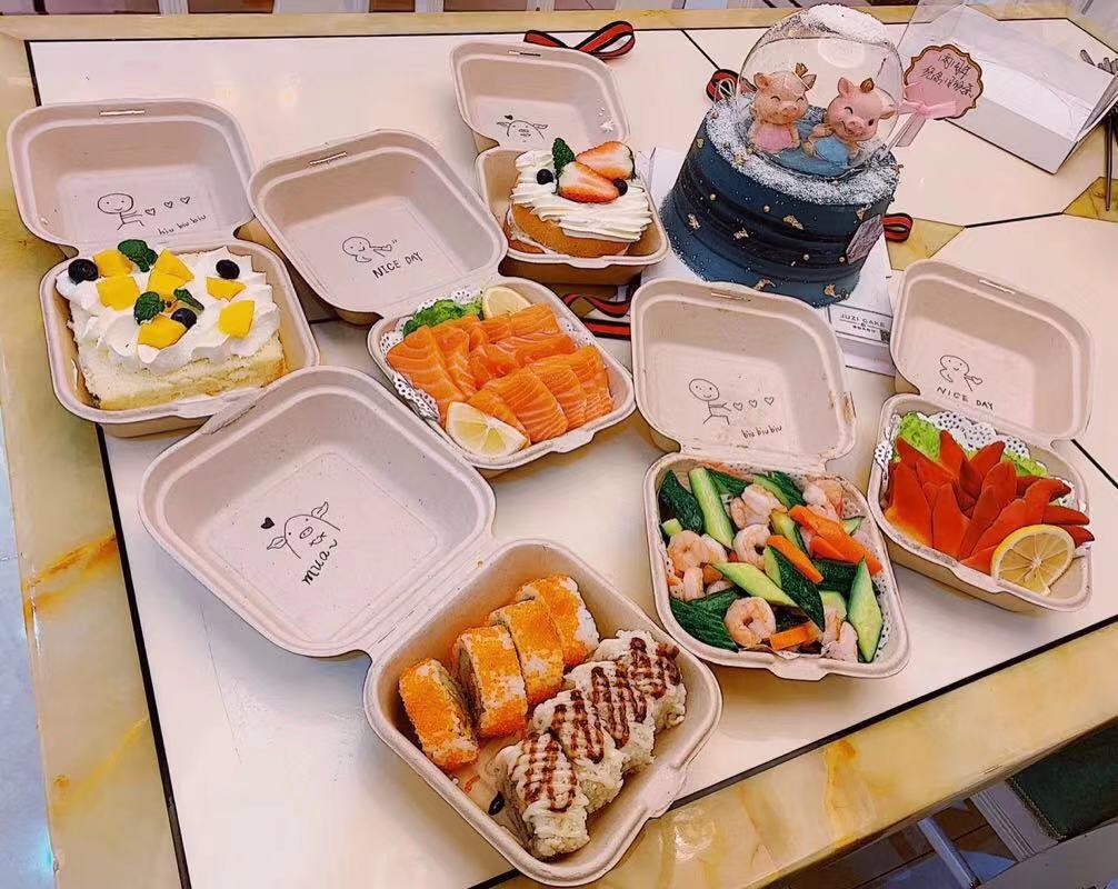 Cake Bento Box 50 Sets Hamburger Box Pulp Lunch Boxes Hand Painting Cake Roll Fruit Box Creative Sticker DIY