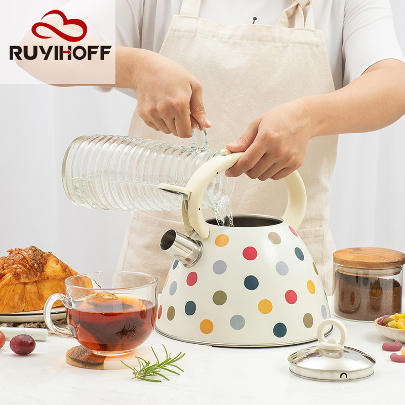 New Spray Color Polka Dot Whistling Kettle Amazon Cross-Border Sound Kettle Kitchen Hotel Restaurant Water Pot 3L