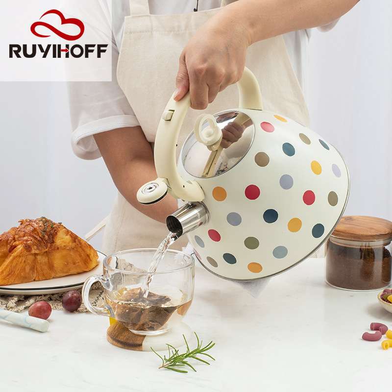 New Spray Color Polka Dot Whistling Kettle Amazon Cross-Border Sound Kettle Kitchen Hotel Restaurant Water Pot 3L