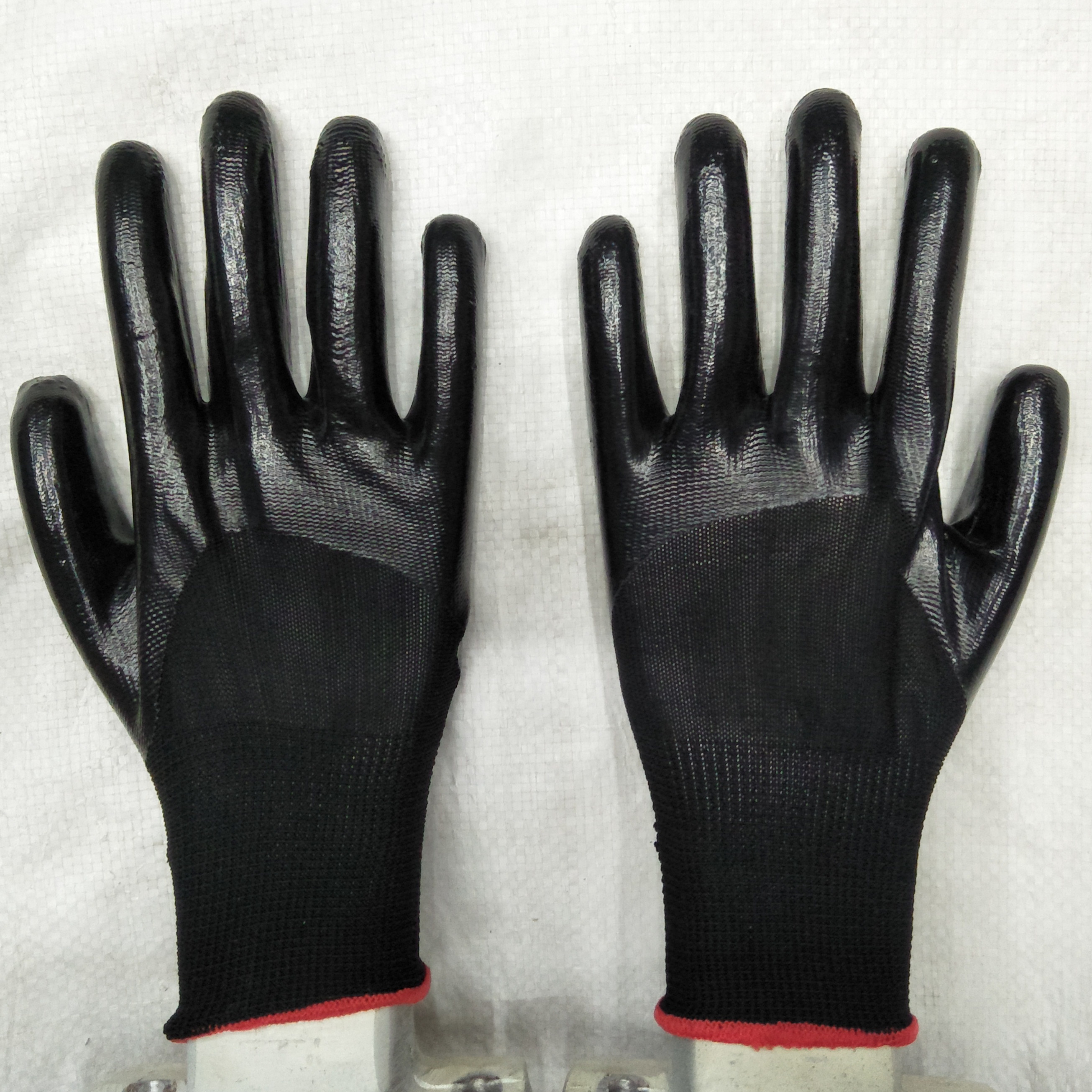 Labor Protection Gloves Factory Customized Sales Semi-Hanging Dipped Nitrile Gloves Thirteen-Pin Nylon Ding Qing to Sample Fixed Logo