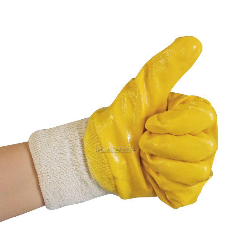 Cotton Wool Yellow Nitrile Gloves Semi-Hanging Glue Labor Protection Knitted Screw Mouth Nitrile Wear-Resistant Oil-Resistant Non-Slip Dipped Nitrile Gloves