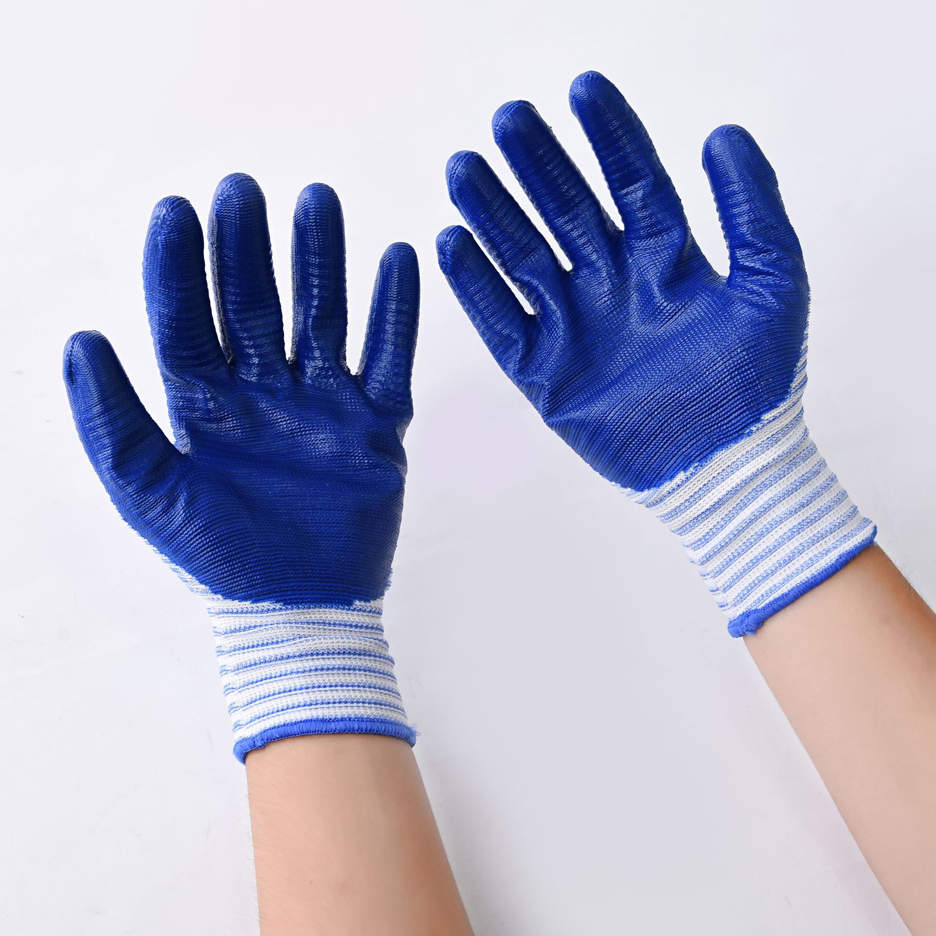 Thirteen - stitch nylon nitrile gloves gloves non-slip gloves wear - resistant gloves zebra stripes ding