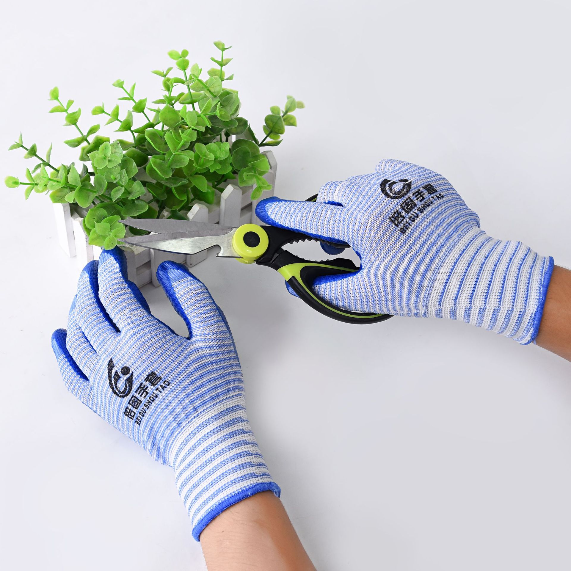 Thirteen - stitch nylon nitrile gloves gloves non-slip gloves wear - resistant gloves zebra stripes ding