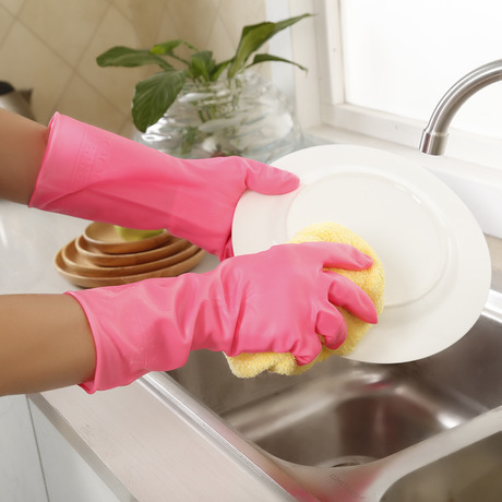 PU short cotton pure color latex gloves thickened to keep warm labor protection, household gloves kitchen clean waterproof durable gloves