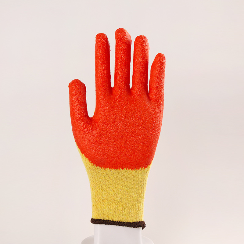 10-Pin Flat Hanging Wrinkle Labor Protection Gloves Yellow Labor Protection Latex Gloves Construction Site Protection Worker Gloves Wholesale
