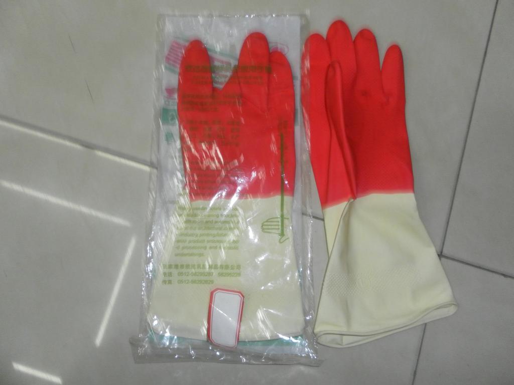 Double color gloves household beef kitchen laundry cleaning protective latex gloves warm gloves