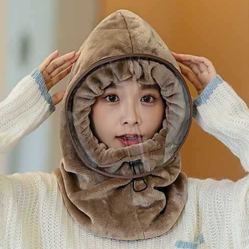 Anti-droplet Cap Integrated Sleeve Cap Closed Toe Warm Hooded Cold Protection Mask Travel Warm Artifact Ear Protection