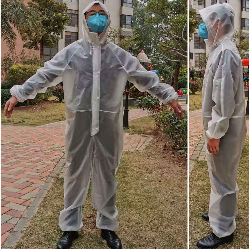 Anti-droplet protective chemical suits were one-piece with cap anti-epidemic EVA dust-proof suit aerosol Raincoat