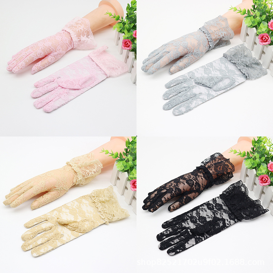 Summer lady lace short sunblock gloves thin lace drive uv proof lace wedding wholesale